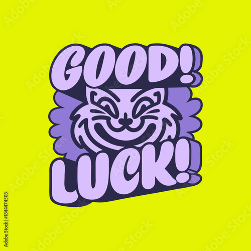Cartoon cat face with good luck text vector