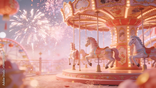 A dreamy spring amusement-park display full of festive charm