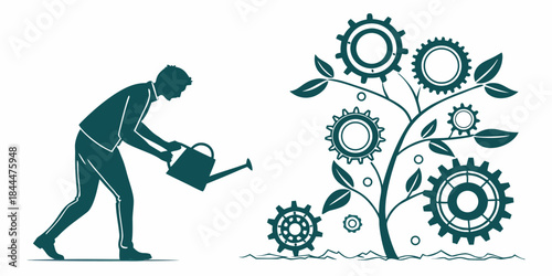 Vector art illustration of a woman and child silhouette with flowers featuring a girl and boy in a fun love sign for business people