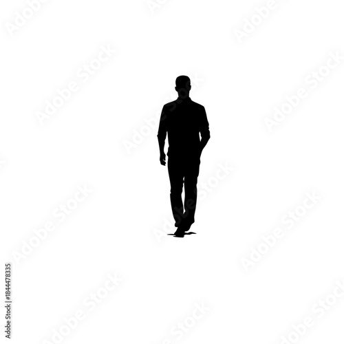 Minimal Walking Man Silhouette Vector - Black on White, Back View