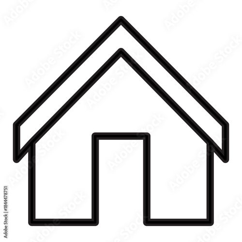 Outline drawing of a classic house with a dominant pitched roof. The body of the house shows a single, centered doorway opening but no windows. Related to home, residential property, or navigation