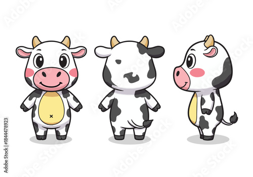 Cute Cartoon Cow Characters Set.