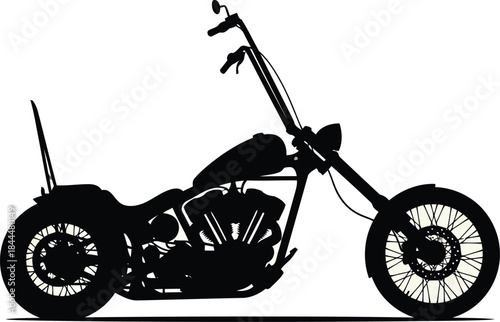 Black silhouette of a chopper motorcycle on a white background 2