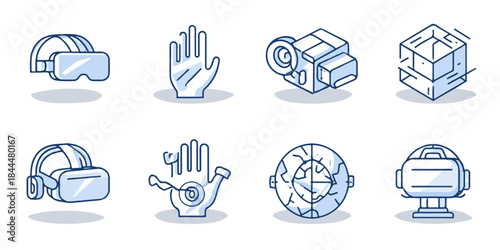 Virtual and augmented reality technology concept icons representing future digital interaction