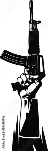 Black silhouette of a clenched fist holding an assault rifle