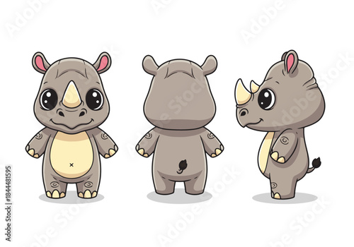 Cute cartoon rhinoceros characters in different poses.