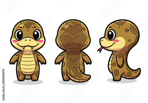 Cute Cartoon Snake Character Set.