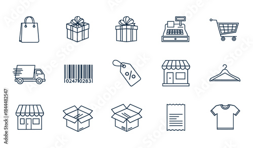 Collection of E-commerce and Shopping Icons in Outline Style shopping bag gift box