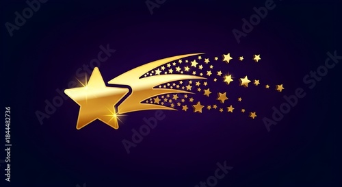 Golden shooting star with sparkling trail on deep blue—symbolizing aspiration, success, and celestial elegance.