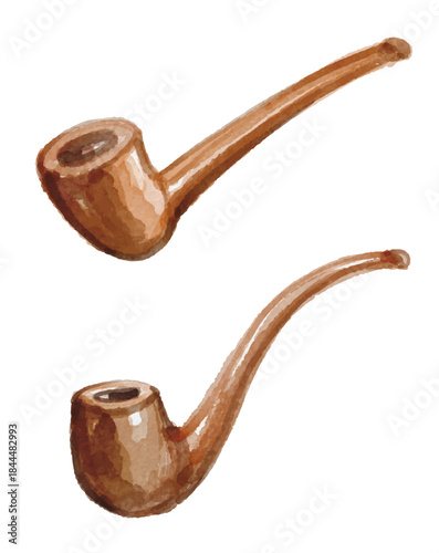 Hand painted watercolor tobacco pipe isolated