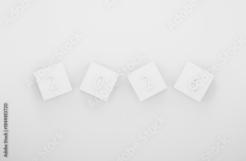 2026 Happy New Year white background 3d render minimal design.