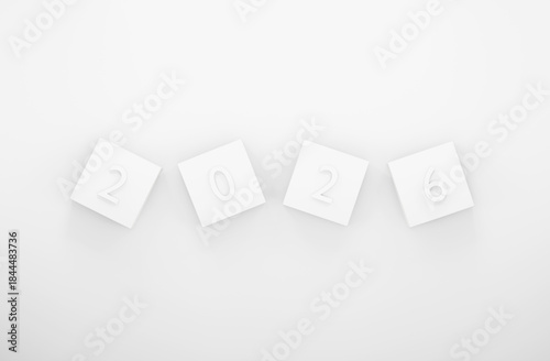 2026 Happy New Year white background 3d render minimal design.