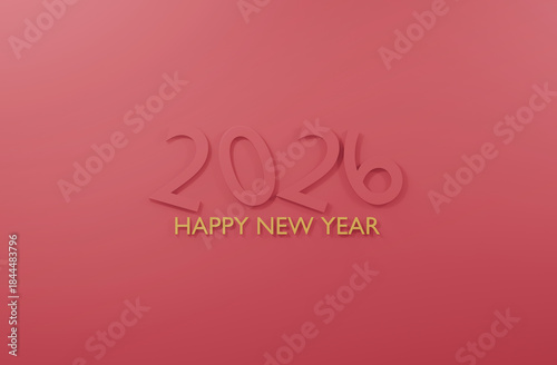 2026 Happy New Year pink or red background 3d render minimal design.