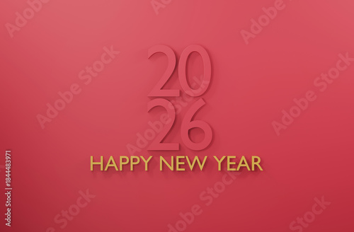 2026 Happy New Year pink or red background 3d render minimal design.