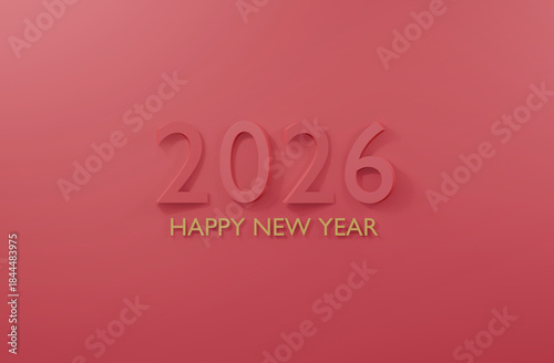 2026 Happy New Year pink or red background 3d render minimal design.