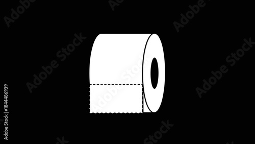 Minimalist Toilet Paper Roll on Black Background.
