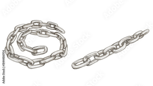 Watercolor iron chain isolated on white background