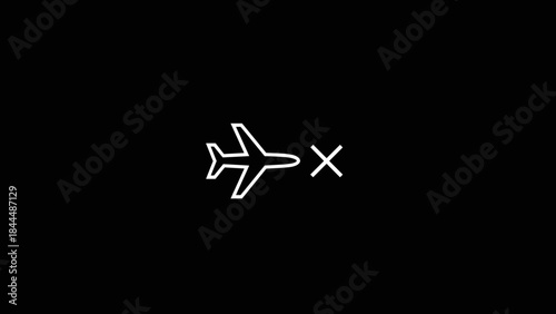 Airplane with an X mark symbolizing nofly zone or restricted air travel.
