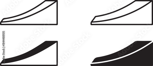 Various graphic black and white ramp icons illustrating different incline profiles and design elements for technology projects
