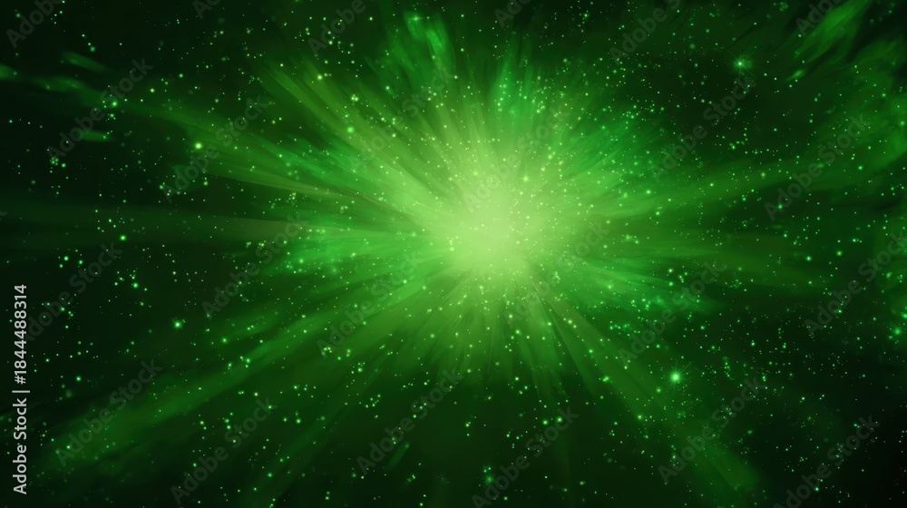Naklejka premium Abstract background of radiant green light with sparkling details, suitable for website designs for eco-friendly brands, promotional materials for energy drinks, or vibrant compositions.