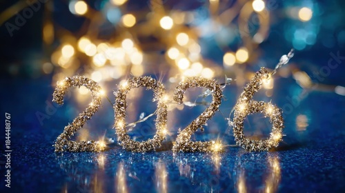 2026 New Year's design with glowing sparklers and exploding fireworks, suitable for digital wallpapers, print advertisements for holiday sales, or joyful visual projects.