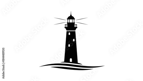 Lighthouse beacon guiding ships through the night.