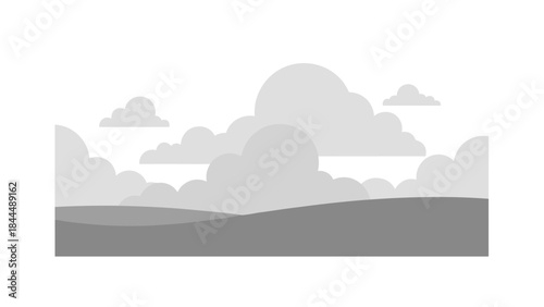 Minimalist Landscape with Overcast Sky and Rolling Hills.