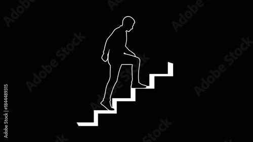 Silhouette of a person climbing stairs symbolizing progress and overcoming challenges.