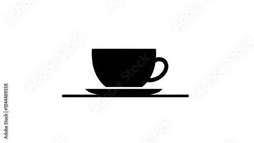 Simple Black Silhouette of a Coffee Cup and Saucer.