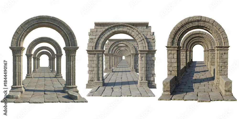 Fototapeta premium Ancient stone architecture detail of a gothic church door, window, and wall in Spain, a historic medieval travel landmark