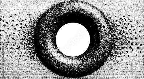 Black and white engraving print featuring a circular outline with stippling texture. Vintage vector illustration with classic design elements.