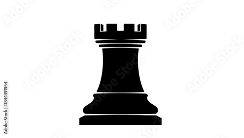 Black Chess Rook Icon on White Background Symbolizing Strategy and Power