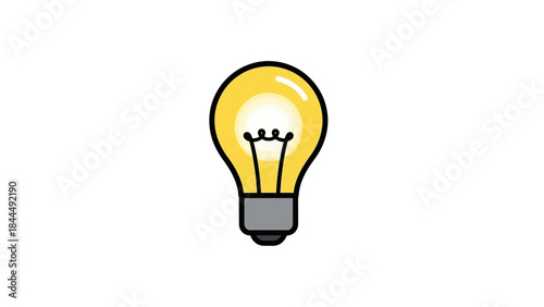 A bright yellow light bulb symbol glowing with innovation and ideas on a clean white background
