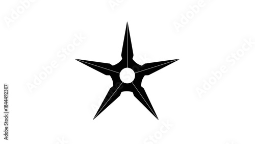 A sharp black five-pointed shuriken star weapon isolated on a plain white background