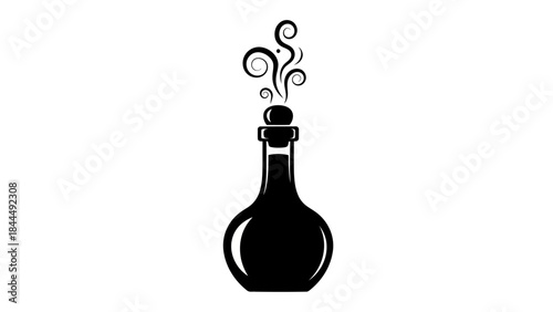 A Silhouette of a Potion Bottle with Swirling Smoke Emerging from the Cork Stopper