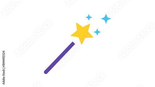 A simple and charming illustration of a magic wand with sparkling stars emanating from it