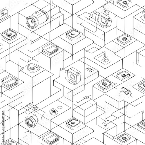 Isometric camera illustration for photography enthusiasts and graphic design projects with creative and artistic appeal