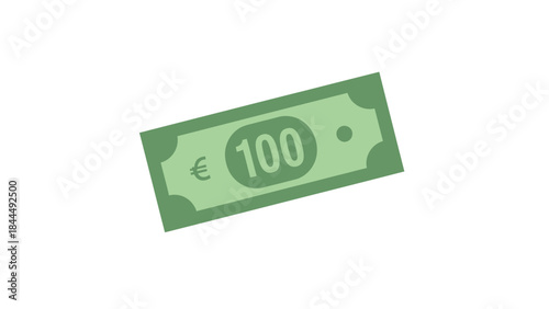 A simplified flat design illustration of a hundred euro banknote isolated on a white background