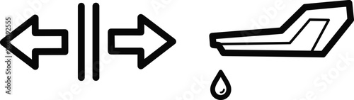 Navigation arrows and liquid leak icon illustration, direction control concept, transport fluid warning symbol, user interface indicator graphic design