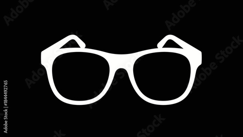 White Eyeglasses Icon on Black Background Simple Design.