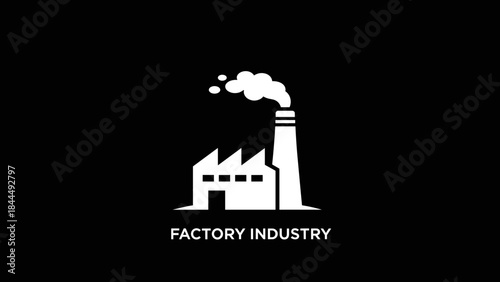 White Factory Building Icon with Smoke Emitting from Chimney.