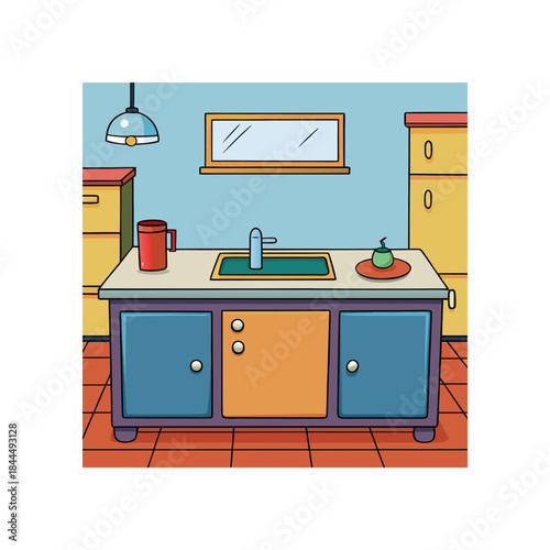 Illustration of a kitchen with sink area on transparent background