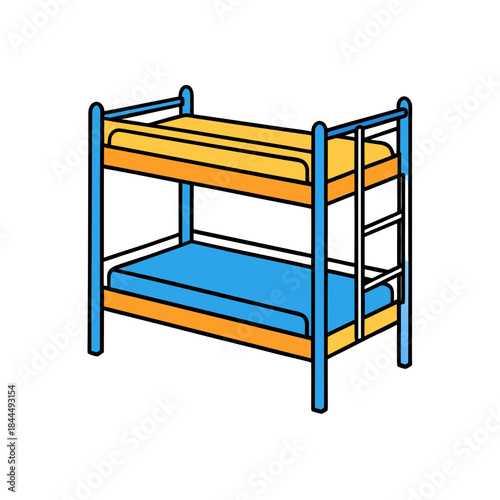 Illustration of a bunk bed with two levels on transparent background