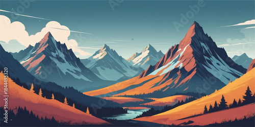 Creative abstract mountain illustration using flowing gradients and sharp vector shapes