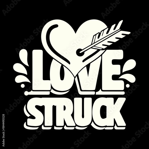 Cream heart pierced by arrow with love struck text