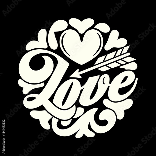 Cream heart and arrow with love text vector