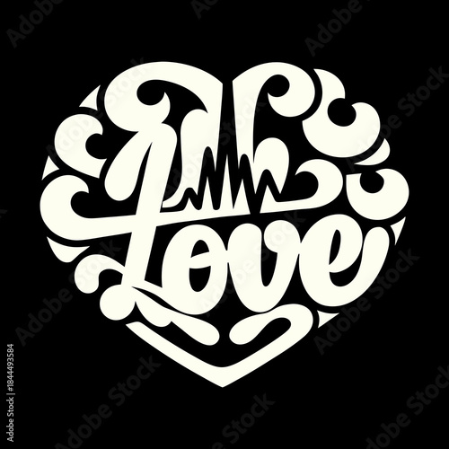 Cream heart shape with love text and electrocardiogram