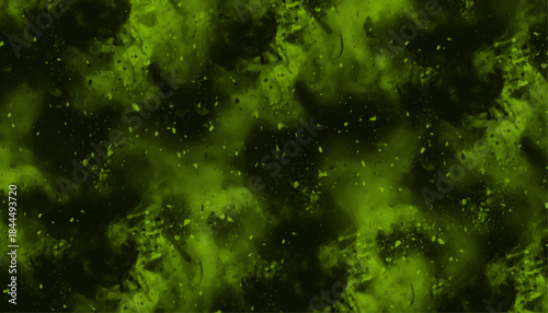 High-contrast vibrant acid green particle effect. Halloween themed mysterious green and dark texture.