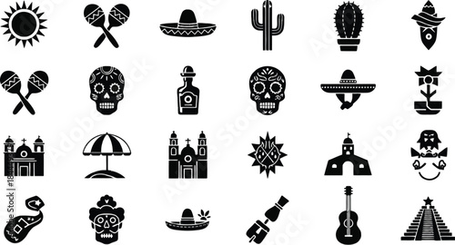 Diverse collection of spooky halloween elements on transparent background silhouette