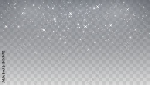 Shimmering White Light Particles and Star Dust Overlay. Glitter Effect 